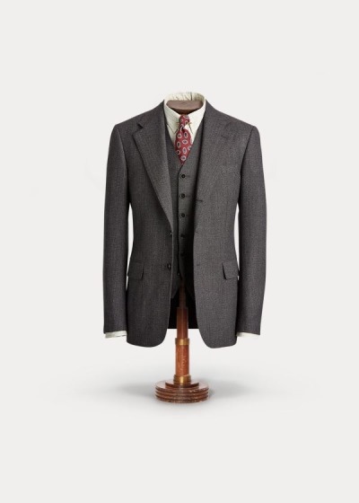 Ralph Lauren Wool Herringbone Blazer Herre Danmark (HXABS9024)